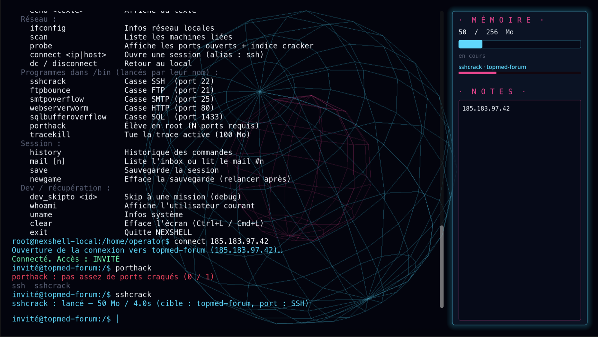 Crack en cours dans le terminal NEXSHELL